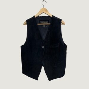 Dana Brooke Suede Vest Large Black Western Boho Vintage Dark Academia Grunge‎
